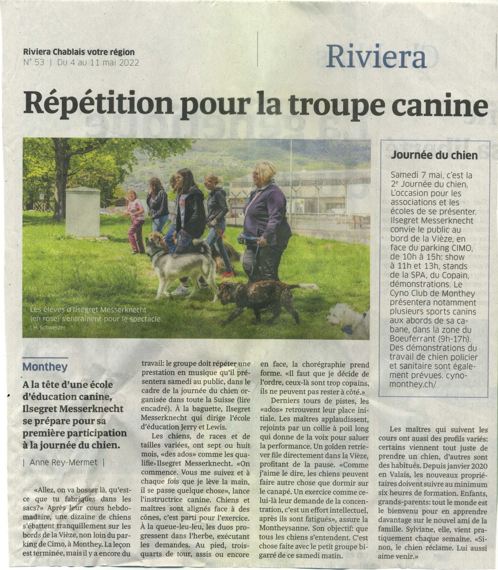 2022-Journée-du-chien-Médias-Riviera-Chablais-22.05.04 article de la Riviera concernant la Journée Nationale du Chien