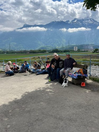 Le ciel est radieux et Roméo, jack russell de 2 ans, attend impatiemment la suite des exercices.